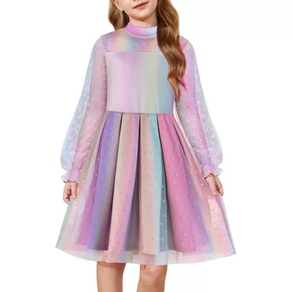 Arshiner Girls Dresses Contrast Mesh Puff Long Sleeve Mock Neck Formal Party A Line Short Tulle Dress