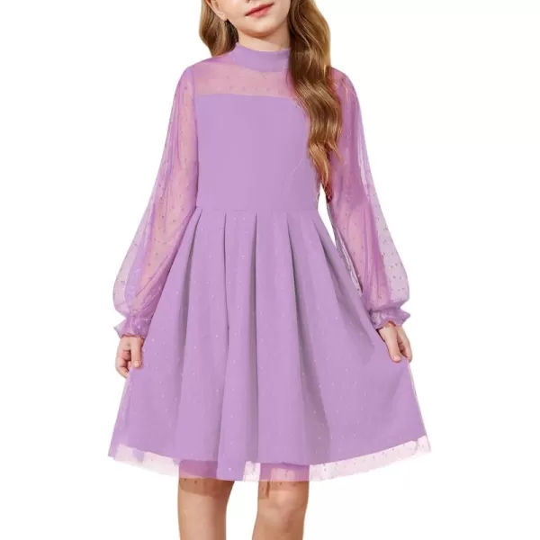 Arshiner Girls Dresses Contrast Mesh Puff Long Sleeve Mock Neck Formal Party A Line Short Tulle Dress