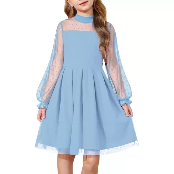 Arshiner Girls Dresses Contrast Mesh Puff Long Sleeve Mock Neck Formal Party A Line Short Tulle Dress