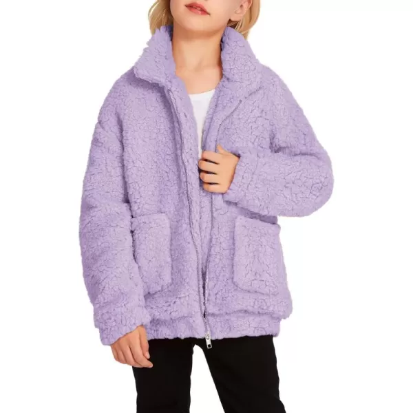 Arshiner Girls Full Zip Fleece Jacket Sherpa Outwear Coat Fall Winter for 4-12Y