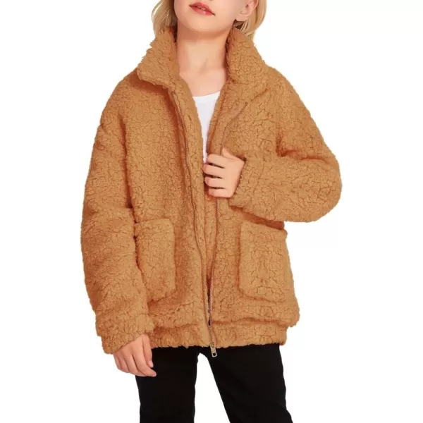 Arshiner Girls Full Zip Fleece Jacket Sherpa Outwear Coat Fall Winter for 4-12Y