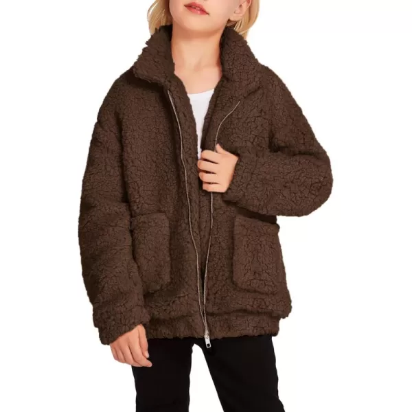 Arshiner Girls Full Zip Fleece Jacket Sherpa Outwear Coat Fall Winter for 4-12Y