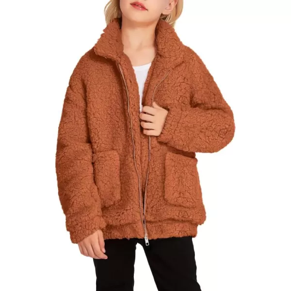 Arshiner Girls Full Zip Fleece Jacket Sherpa Outwear Coat Fall Winter for 4-12Y