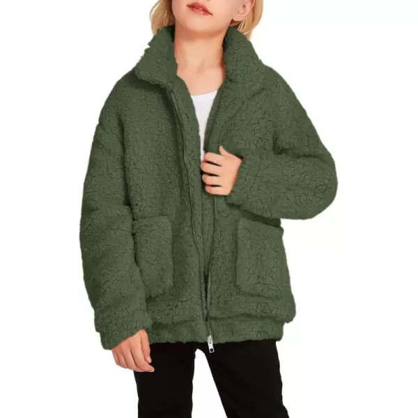 Arshiner Girls Full Zip Fleece Jacket Sherpa Outwear Coat Fall Winter for 4-12Y