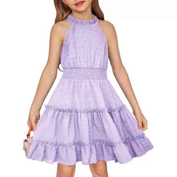 Arshiner Girls Halter Neck Sleeveless Dress Casual Flowy Swiss Dot Smocked Cute Summer Dress for 5-12 Years