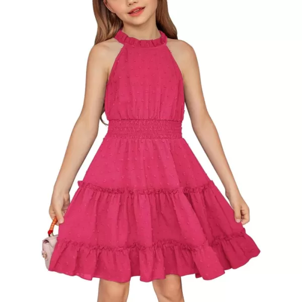 Arshiner Girls Halter Neck Sleeveless Dress Casual Flowy Swiss Dot Smocked Cute Summer Dress for 5-12 Years