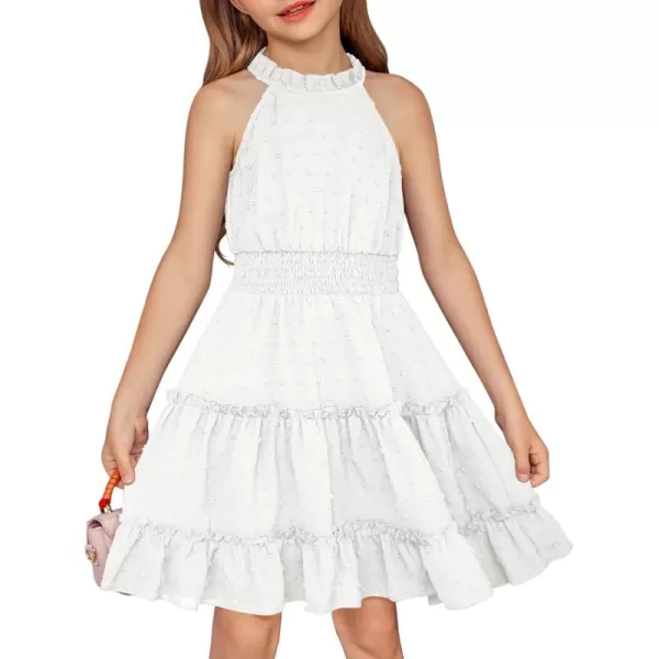 Arshiner Girls Halter Neck Sleeveless Dress Casual Flowy Swiss Dot Smocked Cute Summer Dress for 5-12 Years