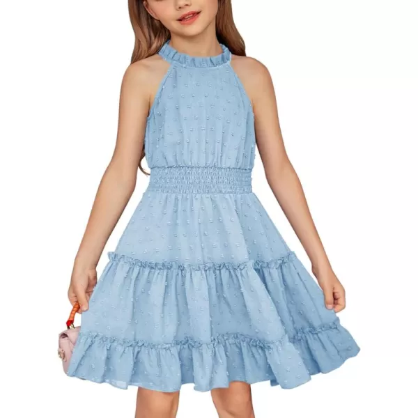 Arshiner Girls Halter Neck Sleeveless Dress Casual Flowy Swiss Dot Smocked Cute Summer Dress for 5-12 Years