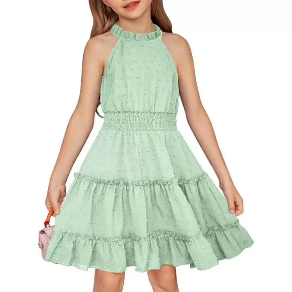 Arshiner Girls Halter Neck Sleeveless Dress Casual Flowy Swiss Dot Smocked Cute Summer Dress for 5-12 Years