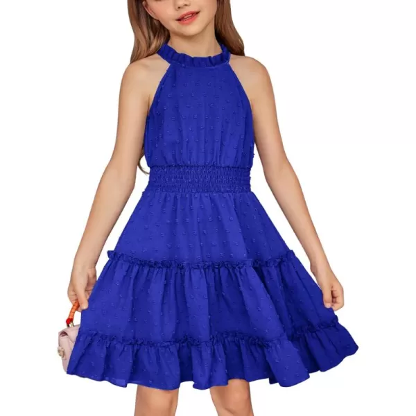 Arshiner Girls Halter Neck Sleeveless Dress Casual Flowy Swiss Dot Smocked Cute Summer Dress for 5-12 Years