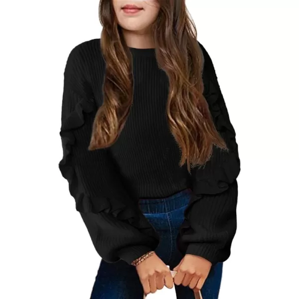 Arshiner Girls Long Lantern Sleeve Sweaters Crew Neck Knit Pullover Jumper Top