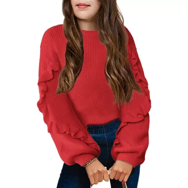 Arshiner Girls Long Lantern Sleeve Sweaters Crew Neck Knit Pullover Jumper Top