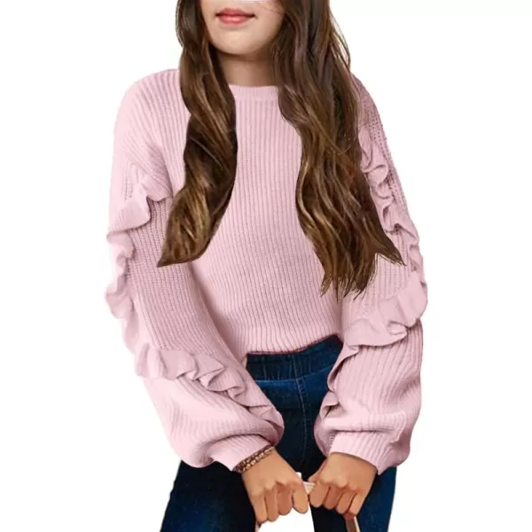 Arshiner Girls Long Lantern Sleeve Sweaters Crew Neck Knit Pullover Jumper Top