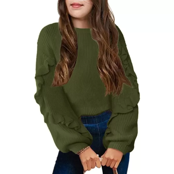 Arshiner Girls Long Lantern Sleeve Sweaters Crew Neck Knit Pullover Jumper Top