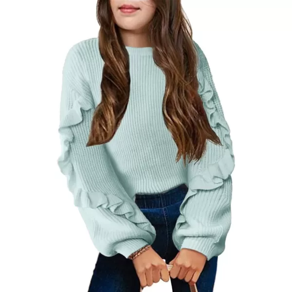 Arshiner Girls Long Lantern Sleeve Sweaters Crew Neck Knit Pullover Jumper Top