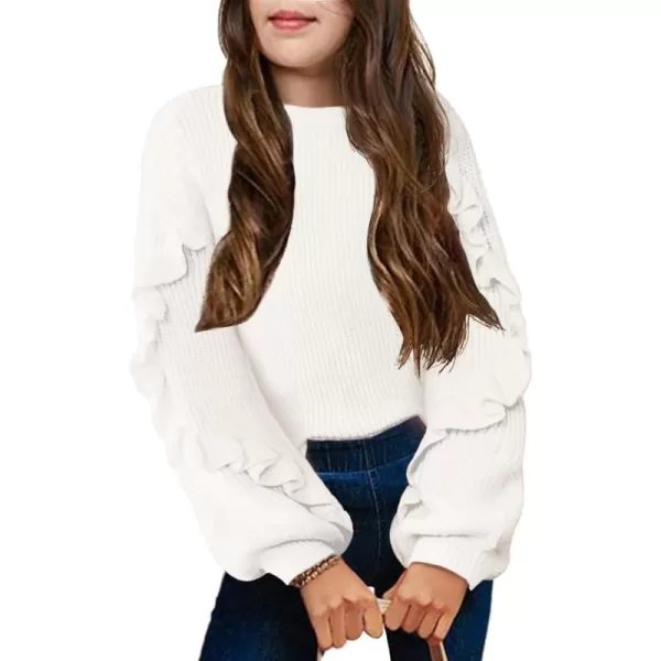 Arshiner Girls Long Lantern Sleeve Sweaters Crew Neck Knit Pullover Jumper Top
