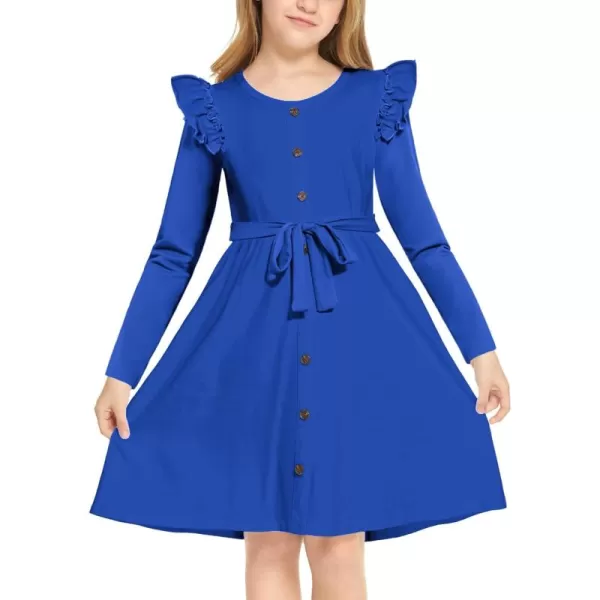 Arshiner Girls Long Sleeve Dress Casual Fall Dress A Line Belted Midi Dress with Pockets for Kids 5-14Y