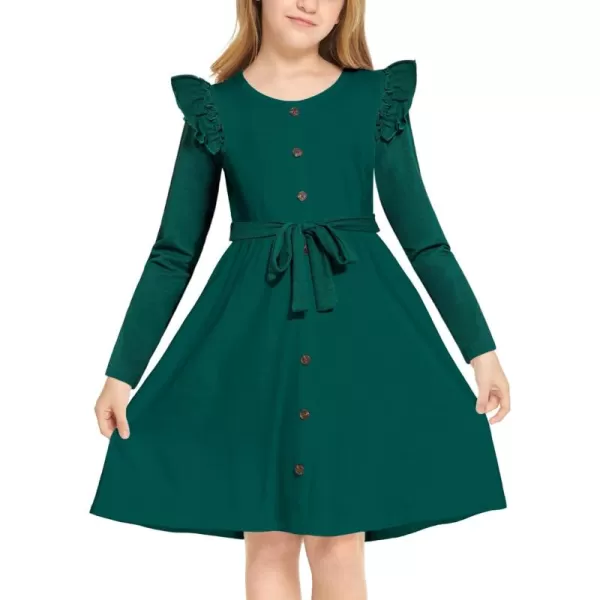 Arshiner Girls Long Sleeve Dress Casual Fall Dress A Line Belted Midi Dress with Pockets for Kids 5-14Y