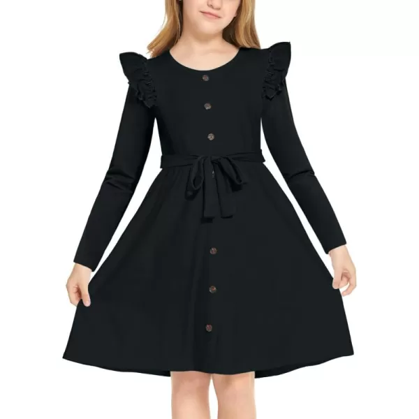 Arshiner Girls Long Sleeve Dress Casual Fall Dress A Line Belted Midi Dress with Pockets for Kids 5-14Y