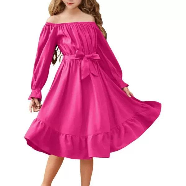 Arshiner Girls Long Sleeve Dress Holiday Party Casual Ruffle Flowy Swing Midi Dresses 5-14 Years