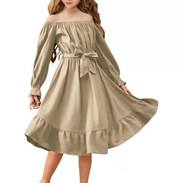 Arshiner Girls Long Sleeve Dress Holiday Party Casual Ruffle Flowy Swing Midi Dresses 5-14 Years