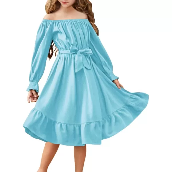 Arshiner Girls Long Sleeve Dress Holiday Party Casual Ruffle Flowy Swing Midi Dresses 5-14 Years