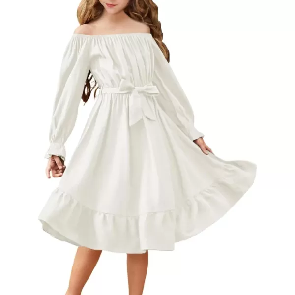 Arshiner Girls Long Sleeve Dress Holiday Party Casual Ruffle Flowy Swing Midi Dresses 5-14 Years