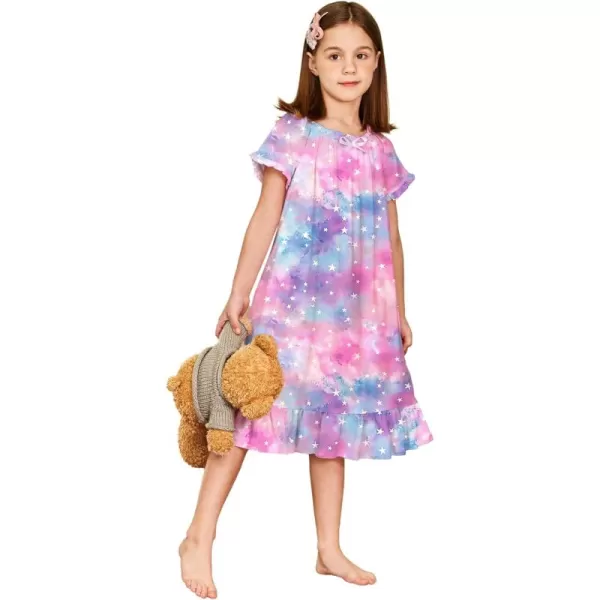Arshiner Girls Nightgowns Sleepwear Short Sleeve Victorian Pajama Dress Soft Princess Sleepshirt for 3-12 Years Kids