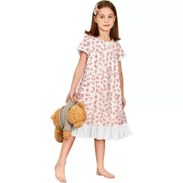 Arshiner Girls Nightgowns Sleepwear Short Sleeve Victorian Pajama Dress Soft Princess Sleepshirt for 3-12 Years Kids