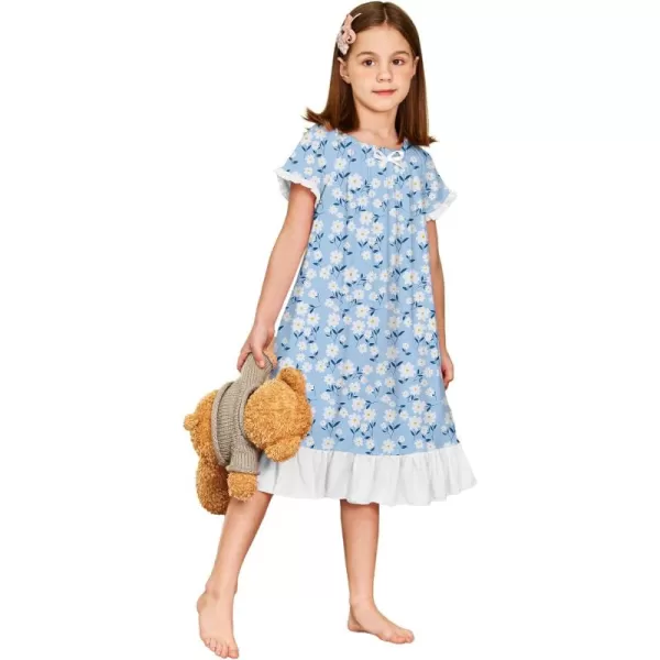 Arshiner Girls Nightgowns Sleepwear Short Sleeve Victorian Pajama Dress Soft Princess Sleepshirt for 3-12 Years Kids