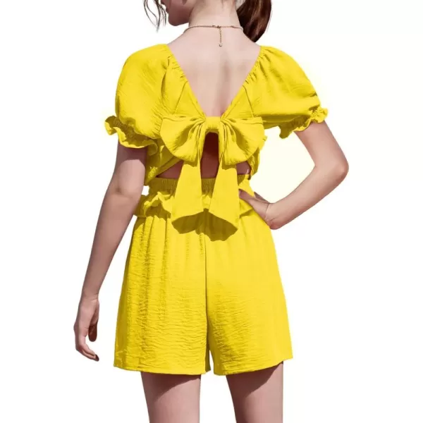 Arshiner Girls Short Set 2 Piece Summer Boho Clothes Tie-Back Puff Sleeve Top and Shorts with Pockets for 5-14 Years