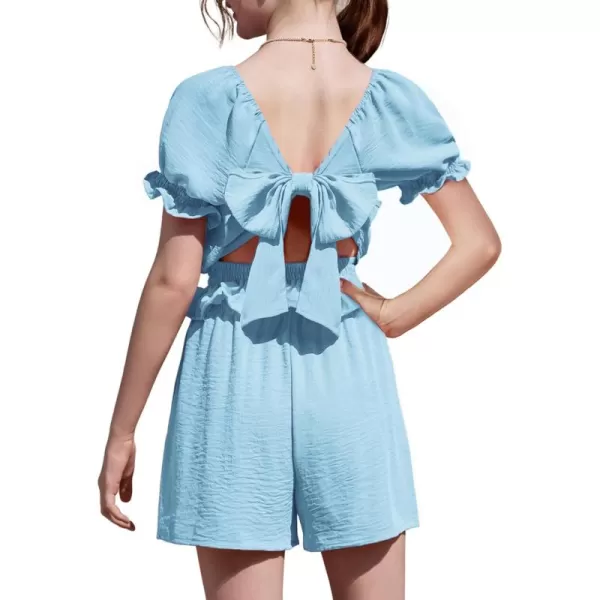 Arshiner Girls Short Set 2 Piece Summer Boho Clothes Tie-Back Puff Sleeve Top and Shorts with Pockets for 5-14 Years