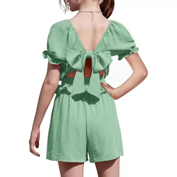 Arshiner Girls Short Set 2 Piece Summer Boho Clothes Tie-Back Puff Sleeve Top and Shorts with Pockets for 5-14 Years