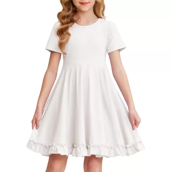 Arshiner Girls Short Sleeve Ruffle Hem A-Line Casual Skater Party Dress with Pockets 6-12 Years