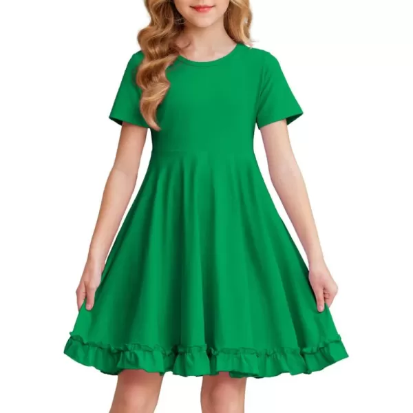 Arshiner Girls Short Sleeve Ruffle Hem A-Line Casual Skater Party Dress with Pockets 6-12 Years