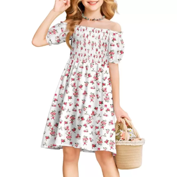 Arshiner Girls Summer Dress Short Puff Sleeve Floral Printed Casual Dresses for 4-13 Years