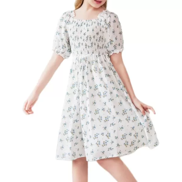 Arshiner Girls Summer Dress Short Puff Sleeve Floral Printed Casual Dresses for 4-13 Years