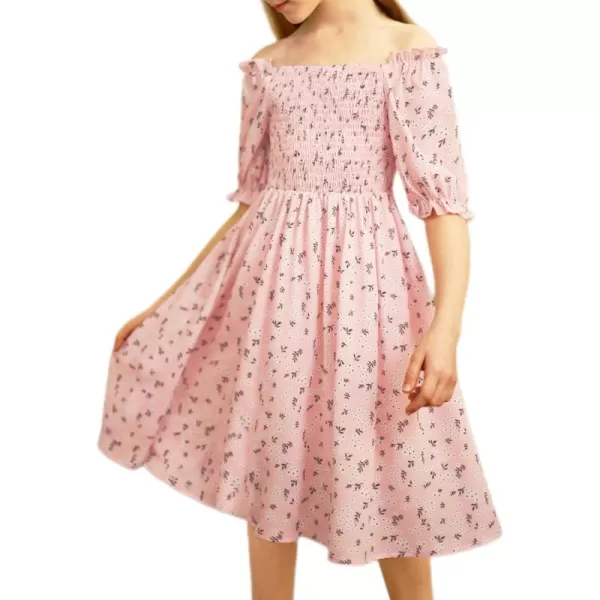 Arshiner Girls Summer Dress Short Puff Sleeve Floral Printed Casual Dresses for 4-13 Years