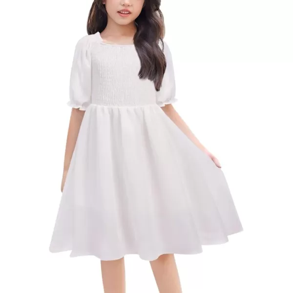 Arshiner Girls Summer Dress Short Puff Sleeve Floral Printed Casual Dresses for 4-13 Years