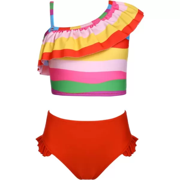 Arshiner Girls Swimsuit Ruffles Flounce Printed Two Pieces Bikini Set Swimwear Bathing Suits