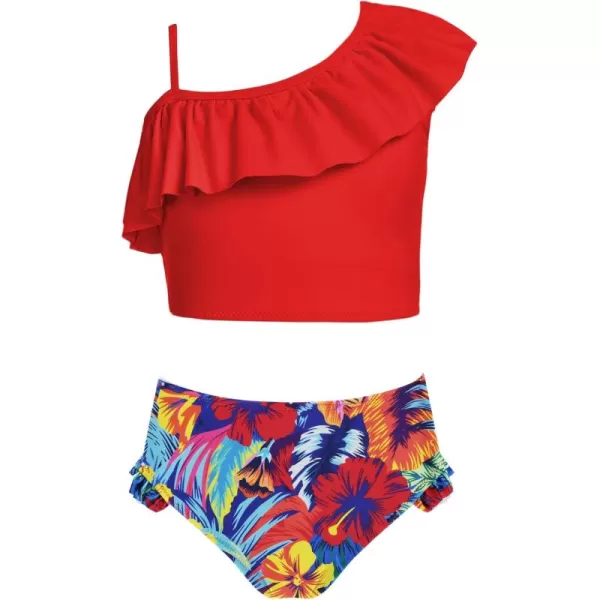 Arshiner Girls Swimsuit Ruffles Flounce Printed Two Pieces Bikini Set Swimwear Bathing Suits