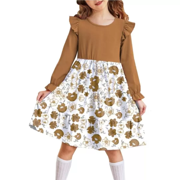 Arshiner Toddler Girls Dress Ruffle Long Sleeve Casual Tiered Swing Dresses with Pockets