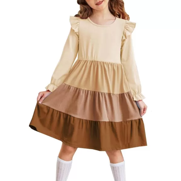 Arshiner Toddler Girls Dress Ruffle Long Sleeve Casual Tiered Swing Dresses with Pockets