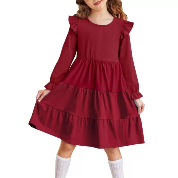 Arshiner Toddler Girls Dress Ruffle Long Sleeve Casual Tiered Swing Dresses with Pockets