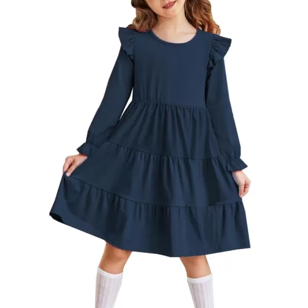 Arshiner Toddler Girls Dress Ruffle Long Sleeve Casual Tiered Swing Dresses with Pockets