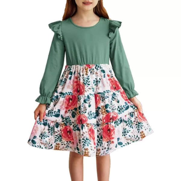 Arshiner Toddler Girls Dress Ruffle Long Sleeve Casual Tiered Swing Dresses with Pockets
