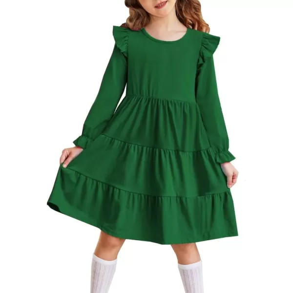 Arshiner Toddler Girls Dress Ruffle Long Sleeve Casual Tiered Swing Dresses with Pockets