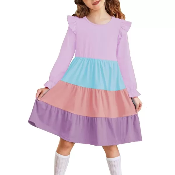 Arshiner Toddler Girls Dress Ruffle Long Sleeve Casual Tiered Swing Dresses with Pockets