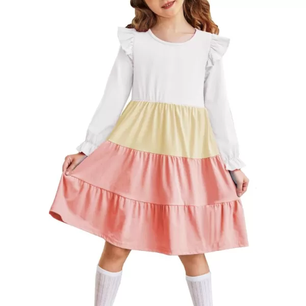 Arshiner Toddler Girls Dress Ruffle Long Sleeve Casual Tiered Swing Dresses with Pockets