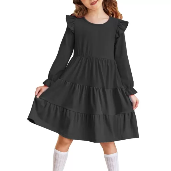 Arshiner Toddler Girls Dress Ruffle Long Sleeve Casual Tiered Swing Dresses with Pockets